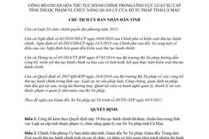 Quyết định 872/QĐ-UBND 2017 công bố thủ tục hành chính trong lĩnh vực Luật sư Cà Mau