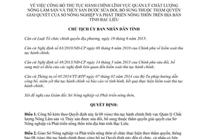 Quyết định 867/QĐ-UBND 2017 thủ tục hành chính Quản lý Chất lượng Nông Lâm sản Bạc Liêu