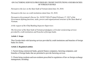 Circular 02/2017/TT-NHNN factoring services provided by credit institutions branches foreign banks