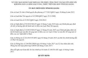 Quyết định 877/QĐ-UBND 2017 giá tối thiểu tính thuế tài nguyên khoáng sản Vàng Thiếc Hà Giang