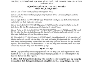 Nghị quyết 02/2017/NQ-HĐND chế độ dinh dưỡng vận động huấn luyện viên thể thao Thái Nguyên