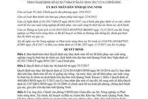 Quyết định 1568/2017/QĐ-UBND hỗ trợ khôi phục nông nghiệp vùng bị thiên tai Quảng Ninh