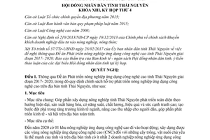 Nghị quyết 05/2017/NQ-HĐND Đề án Phát triển nông nghiệp ứng dụng công nghệ cao Thái Nguyên