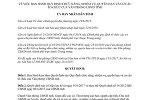 Quyết định 26/2017/QĐ-UBND nhiệm vụ quyền hạn cơ cấu Văn phòng Ủy ban nhân dân tỉnh Hà Tĩnh