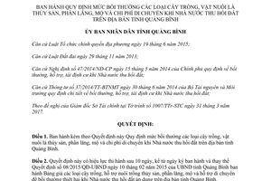Quyết định 14/2017/QĐ-UBND bồi thường cây vật nuôi mộ Nhà nước thu hồi đất Quảng Bình