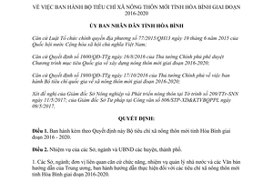 Quyết định 816/QĐ-UBND 2017 Bộ tiêu chí xã nông thôn mới Hòa Bình 2016 2020