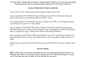 Quyết định 701/QĐ-UBND 2017 điều chỉnh quy hoạch cụm công nghiệp Cao Bằng 2020 2025