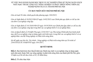 Quyết định 2865/QĐ-UBND 2017 Danh mục dịch vụ công ngân sách nhà nước nông nghiệp Hà Nội