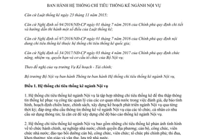 Thông tư 03/2017/TT-BNV hệ thống chỉ tiêu thống kê ngành Nội vụ