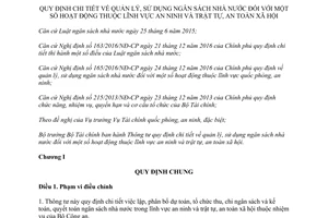 Thông tư 55/2017/TT-BTC quản lý sử dụng ngân sách nhà nước an ninh trật tự an toàn xã hội