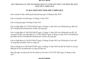 Quyết định 33/2017/QĐ-UBND giá cụ thể sản phẩm dịch vụ công ích thủy lợi Thừa Thiên Huế