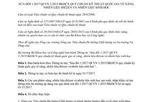 Thông tư 04/2017/TT-BKHCN sửa đổi quy chuẩn kỹ thuật quốc gia về xăng nhiên liệu sinh học điêzen