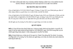 Quyết định 902/QĐ-BTC 2017 công bố thủ tục hành chính trong lĩnh vực tài chính ngân hàng