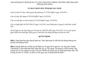 Quyết định 1613/2017/QĐ-UBND quy định quản lý chất thải rắn thông thường Quảng Ninh