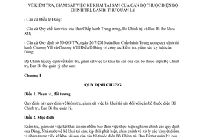 Quy định 85-QĐ/TW 2017 giám sát kê khai tài sản cán bộ thuộc Bộ Chính trị Ban Bí thư