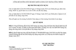Quyết định 451/QĐ-BXD 2016 công bố hướng dẫn đo bóc khối lượng xây dựng công trình