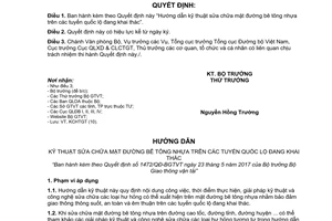 Quyết định 1472/QĐ-BGTVT 2017 hướng dẫn sửa chữa mặt đường bê tông nhựa các tuyến quốc lộ