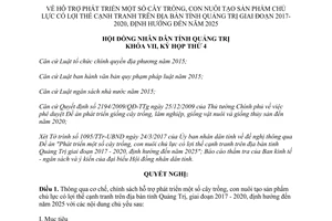 Nghị quyết 03/2017/NQ-HĐND hỗ trợ phát triển cây trồng con nuôi tạo lợi thế cạnh tranh Quảng Trị