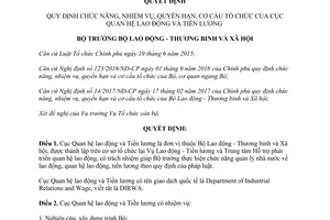 Quyết định 736/QĐ-LĐTBXH 2017 quy định chức năng cơ cấu Cục Quan hệ lao động Tiền lương