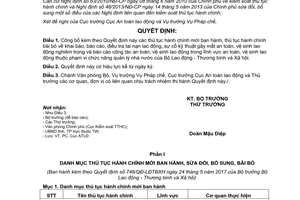 Quyết định 748/QĐ-BLĐTBXH 2017 thủ tục hành an toàn vệ sinh lao động
