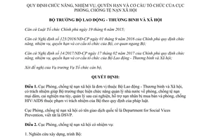 Quyết định 789/QĐ-LĐTBXH 2017 quy định chức năng cơ cấu Cục Phòng chống tệ nạn xã hội