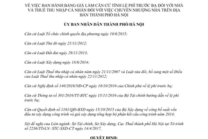 Quyết định 3203/QĐ-UBND 2017 bảng giá tính lệ phí trước bạ nhà thuế thu nhập cá nhân Hà Nội