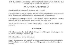 Quyết định 2171/QĐ-UBND 2017 Kế hoạch hỗ trợ khởi nghiệp đổi mới sáng tạo Nghệ An 2017 2020