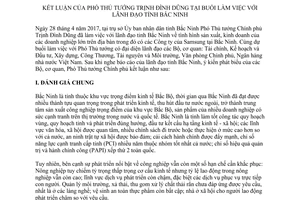 Thông báo 235/TB-VPCP 2017 kết luận Phó Thủ tướng Trịnh Đình Dũng làm việc lãnh đạo Bắc Ninh