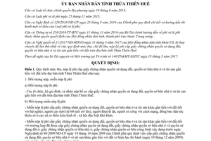 Quyết định 41/2017/QĐ-UBND thu nộp lệ phí cấp giấy quyền sử dụng đất nhà ở tài sản Huế