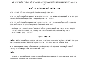 Quyết định 1287/QĐ-UBND 2017 điều chỉnh kế hoạch đầu tư vốn ngân sách Trung ương Bình Phước