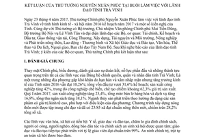 Thông báo 233/TB-VPCP 2017 kết luận của Thủ tướng tại buổi làm việc với lãnh đạo tỉnh Trà Vinh
