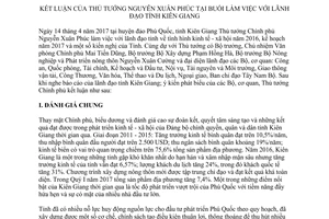Thông báo 234/TB-VPCP 2017 kết luận của Thủ tướng tại buổi làm việc với lãnh đạo tỉnh Kiên Giang