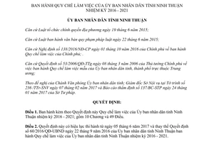 Quyết định 39/2017/QĐ-UBND Quy chế làm việc của Ủy ban nhân dân tỉnh Ninh Thuận 2016 2021