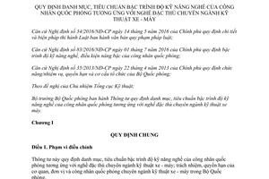 Thông tư 136/2017/TT-BQP danh mục tiêu chuẩn bậc trình độ kỹ năng nghề công nhân quốc phòng