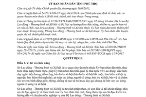 Quyết định 18/2017/QĐ-UBND quy định chức năng cơ cấu tổ chức của Sở Lao động Phú Thọ