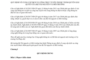 Thông tư 07/2017/TT-BTNMT cung cấp dịch vụ công trực tuyến Bộ Tài nguyên và Môi trường
