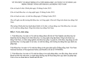 Quyết định 17/2017/QĐ-TTg hoạt động Viện Khoa học An toàn và Vệ sinh lao động