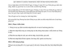 Thông tư 07/2017/TT-BCT quy định cửa khẩu nhập khẩu mặt hàng phân bón