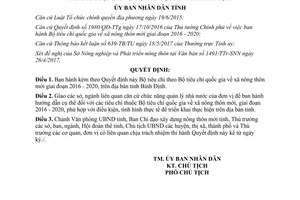 Quyết định 1906/QĐ-UBND 2017 Bộ tiêu chí quốc gia về xã nông thôn mới Bình Định 2016 2020