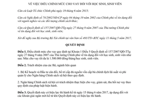 Quyết định 751/QĐ-TTg 2017 điều chỉnh mức cho vay học sinh sinh viên