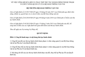 Quyết định 1574/QĐ-BGTVT 2017 công bố sửa đổi và thay thế thủ tục hành chính