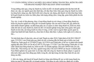 Chỉ thị 07/CT-UBND 2017 nâng cao hiệu quả thanh tra kiểm tra doanh nghiệp Nam Định