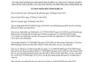 Quyết định 46/2017/QĐ-UBND giá thuê nhà ở công vụ sở hữu nhà nước chưa được cải tạo Nghệ An
