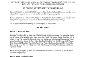 Quyết định 832/QĐ-BTTTT 2017 nhiệm vụ quyền hạn cơ cấu Đại diện Văn phòng Bộ tại Hồ Chí Minh