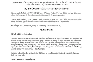 Quyết định 833/QĐ-BTTTT 2017 chức năng quyền hạn tổ chức Đại diện Văn phòng Bộ tại Đà Nẵng