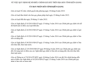 Quyết định 18/2017/QĐ-UBND quy định hệ số điều chỉnh giá đất tỉnh Kiên Giang