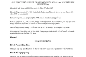 Thông tư 17/2017/TT-BGTVT điều kiện để thuyền viên nước ngoài làm việc trên tàu biển Việt Nam