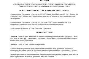 Decision 1644/QD-BNN-BVTV continuing commodities risk carrying groundnut bruchid Serratus India