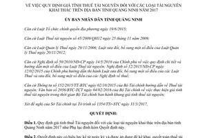 Quyết định 1361/QĐ-UBND 2017 giá tính thuế Tài nguyên khai thác tỉnh Quảng Ninh