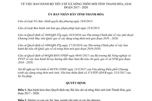 Quyết định 1415/2017/QĐ-UBND bộ tiêu chí xã nông thôn mới Thanh Hóa